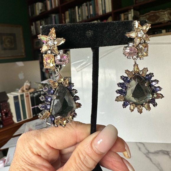 Gold and Purple Starburst Earrings with Crystal Accents - Picture 3 of 3